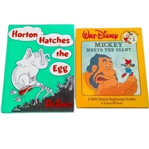 2 Vintage Kid's Books Horton Hatches the Egg (Dr Seuss) & Mickey Meets the Giant